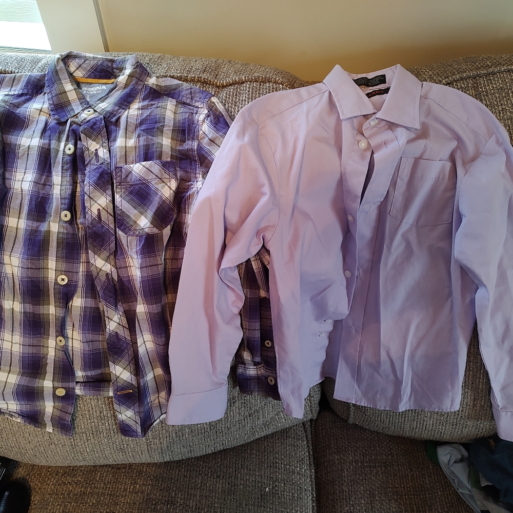 Purple Plaid and Lavender Button-Up 2 Shirts